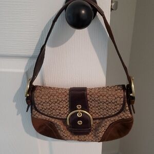 Coach Brown Signature Monogram Satchel with Gold Hardware